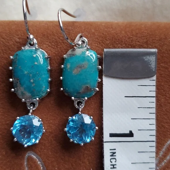 Campo Frio‎ Turquoise and Blue Topaz Sterling Silver French Hook Earrings